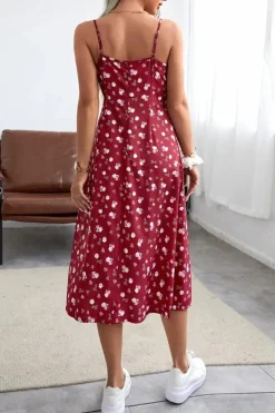 Robe d'été midi imprimé floral et fente haute