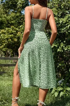 Robe d'été midi imprimé floral et fente haute