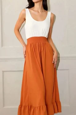Robe d'été midi sans manches blanc-orange