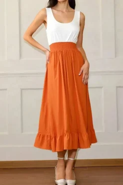 Robe d'été midi sans manches blanc-orange