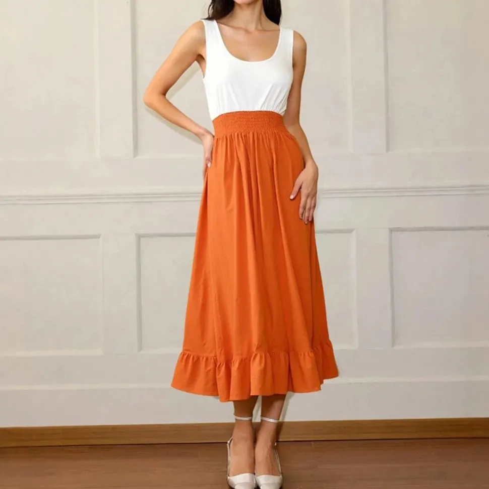 Robe d'été midi sans manches blanc-orange