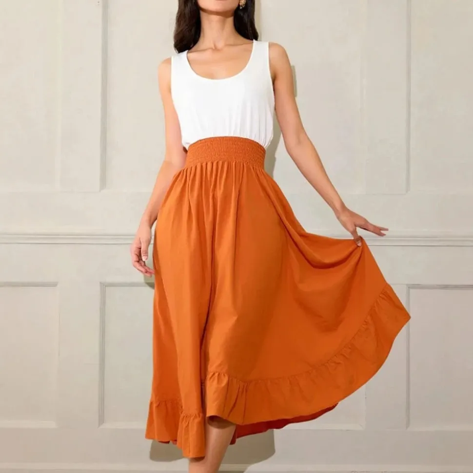 Robe d'été midi sans manches blanc-orange