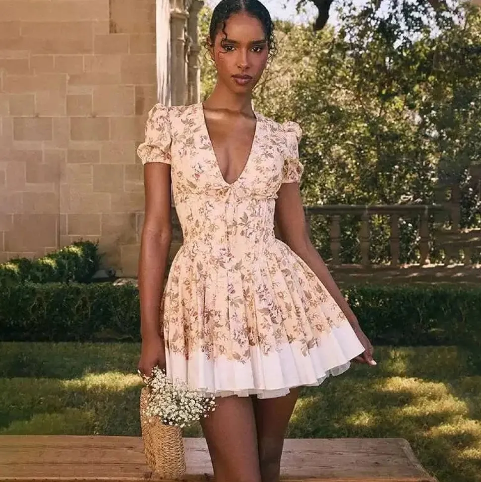 Robe d'été patineuse courte à imprimé floral