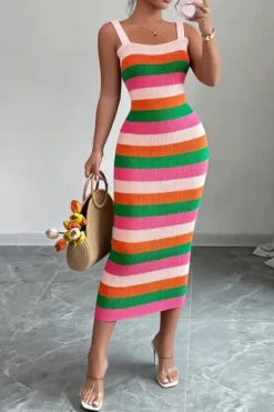 Robe d'été à rayures arc-en-ciel moulante