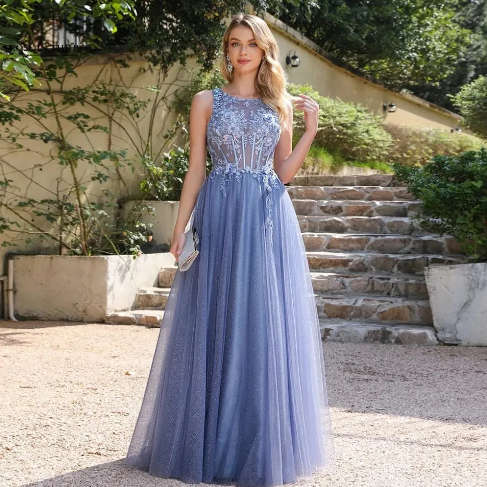 Robe en tulle bleue princesse