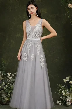 Robe en tulle longue avec appliqués