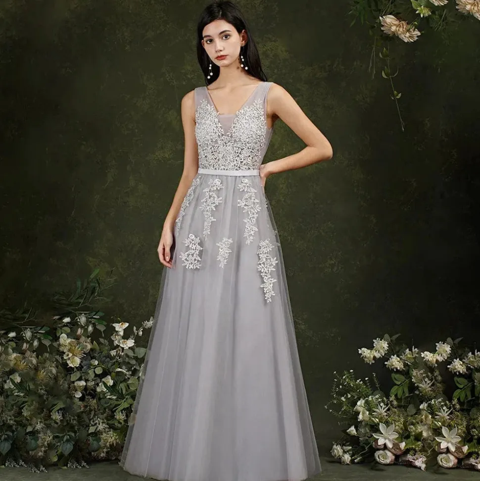 Robe en tulle longue avec appliqués