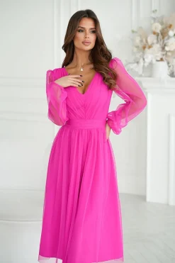 Robe en tulle midi manches longues