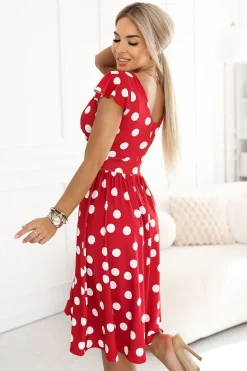 Robe estivale à pois rouge mi-longue