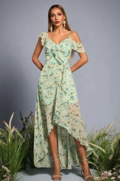 Robe fleurie asymétrique à épaules dénudées
