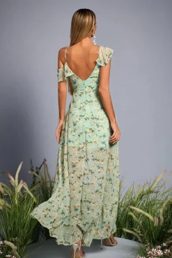 Robe fleurie asymétrique à épaules dénudées