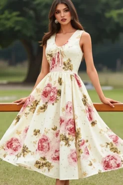 Robe fleurie fluide sans manches