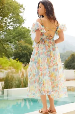 Robe fleurie invitée mariage dos nu