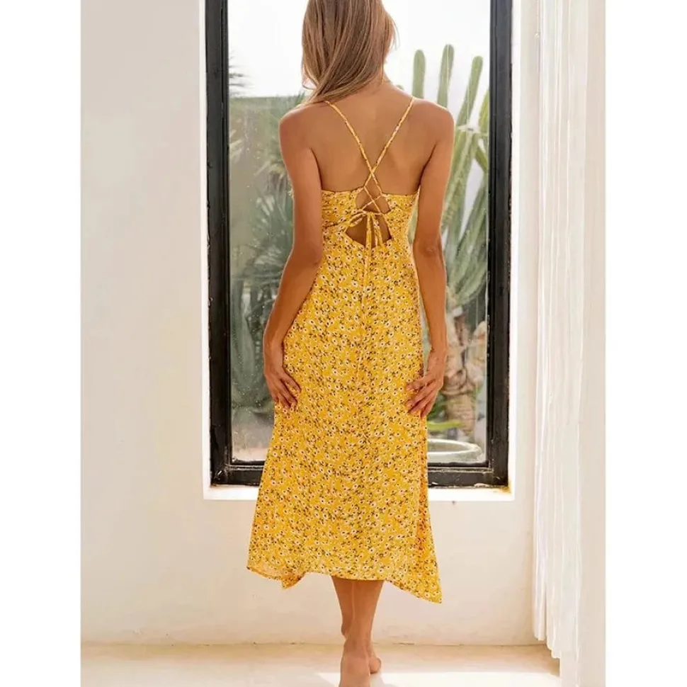 Robe fleurie jaune pour été