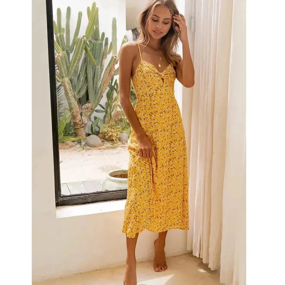 Robe fleurie jaune pour été