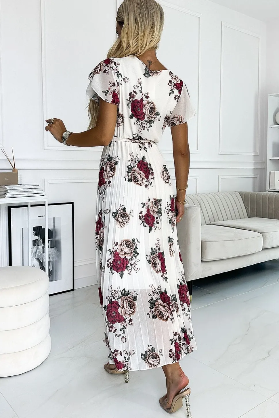 Robe fleurie longue plissée