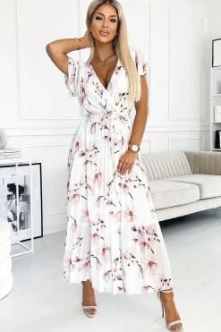 Robe fleurie longue plissée