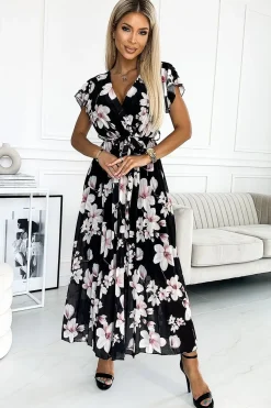 Robe fleurie longue plissée