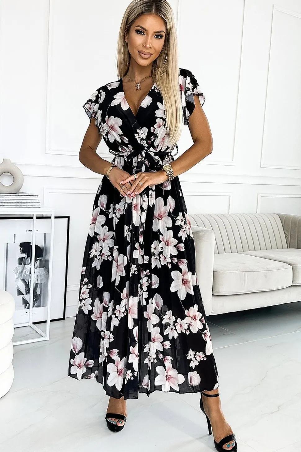 Robe fleurie longue plissée
