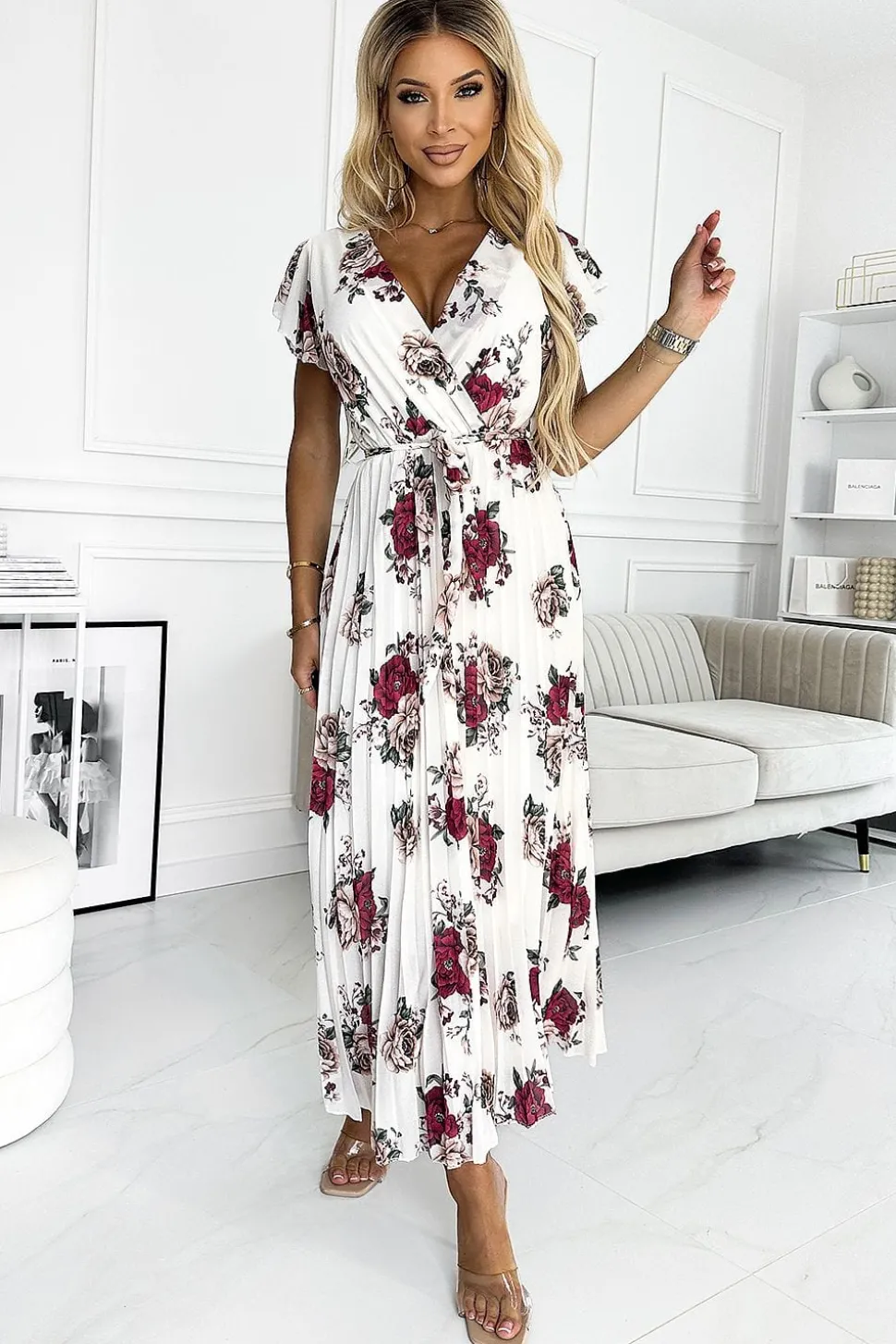 Robe fleurie longue plissée