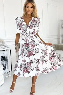 Robe fleurie midi à volants