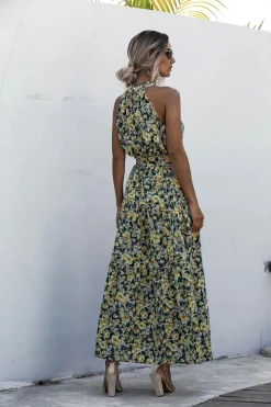 Robe fleurie multicolore longue sans manches