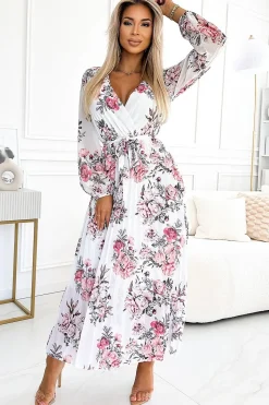 Robe fleurie plissée longue manche longue