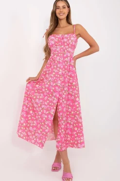 Robe fleurie rose longue été fendue