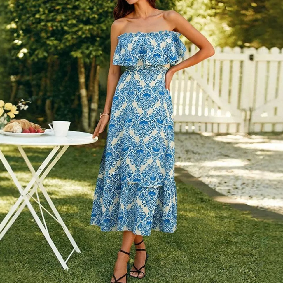 Robe florale bustier bohème midi