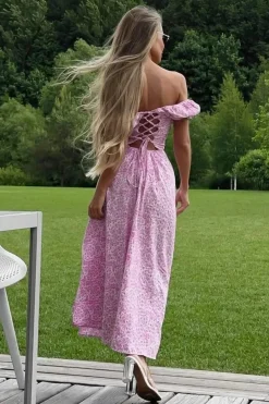 Robe florale sexy fendue épaules dénudées