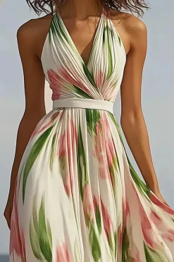Robe fluide fleurie longue sans manches