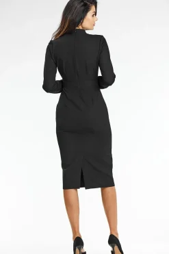 Robe fourreau élégante petit décollété manches longues