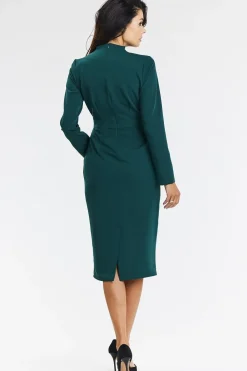Robe fourreau élégante petit décollété manches longues