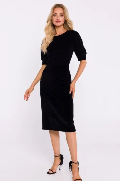 Robe fourreau midi chic manches longues