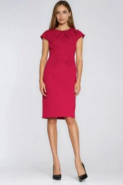 Robe fourreau rouge manches courtes