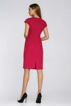 Robe fourreau rouge manches courtes