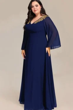 Robe grande taille bleue manches longues