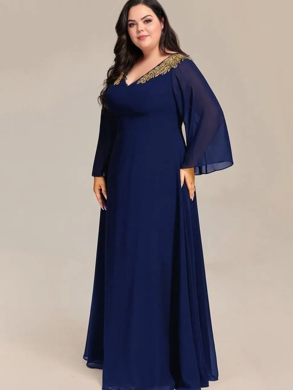Robe grande taille bleue manches longues