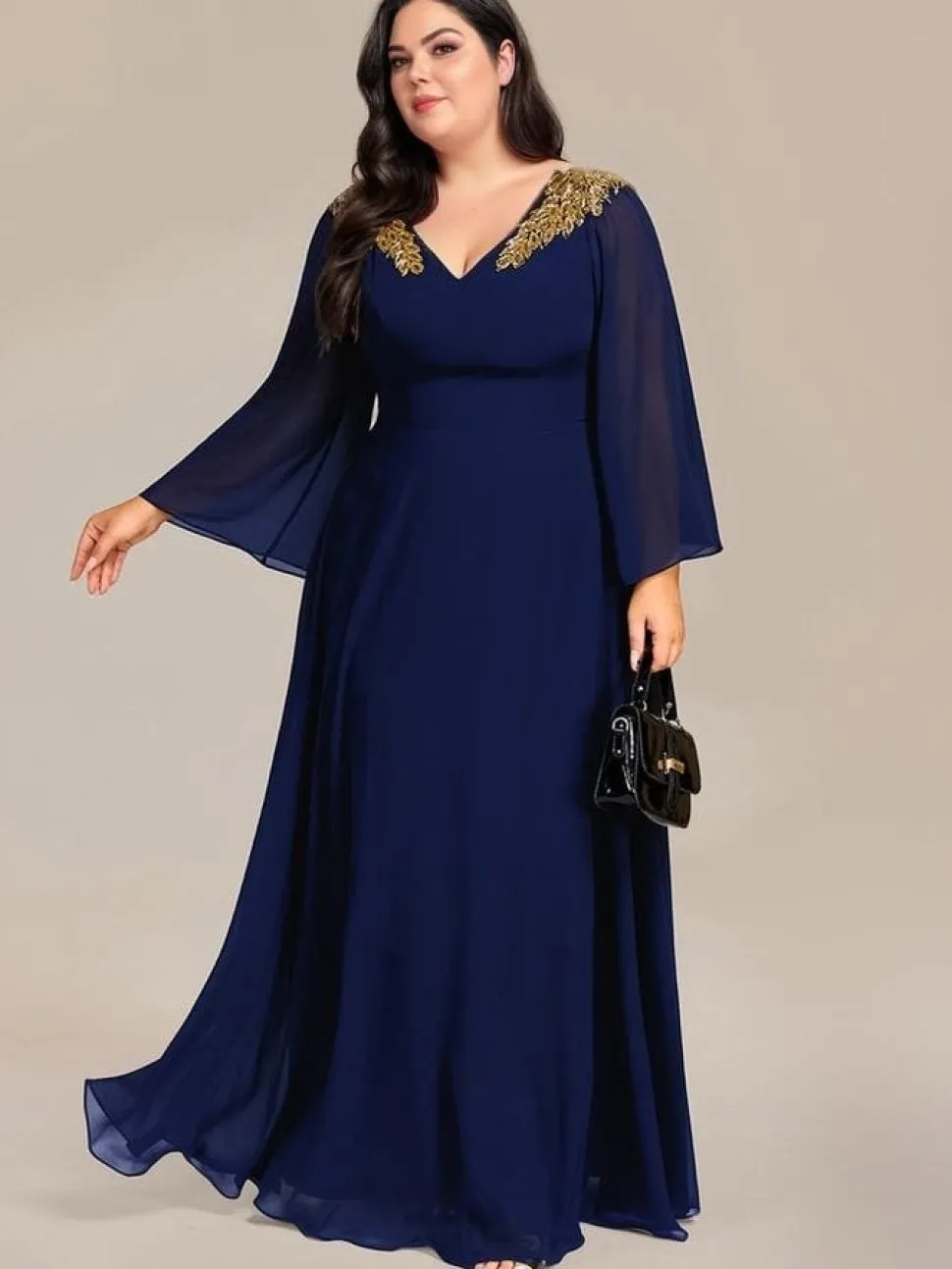 Robe grande taille bleue manches longues