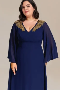 Robe grande taille bleue manches longues