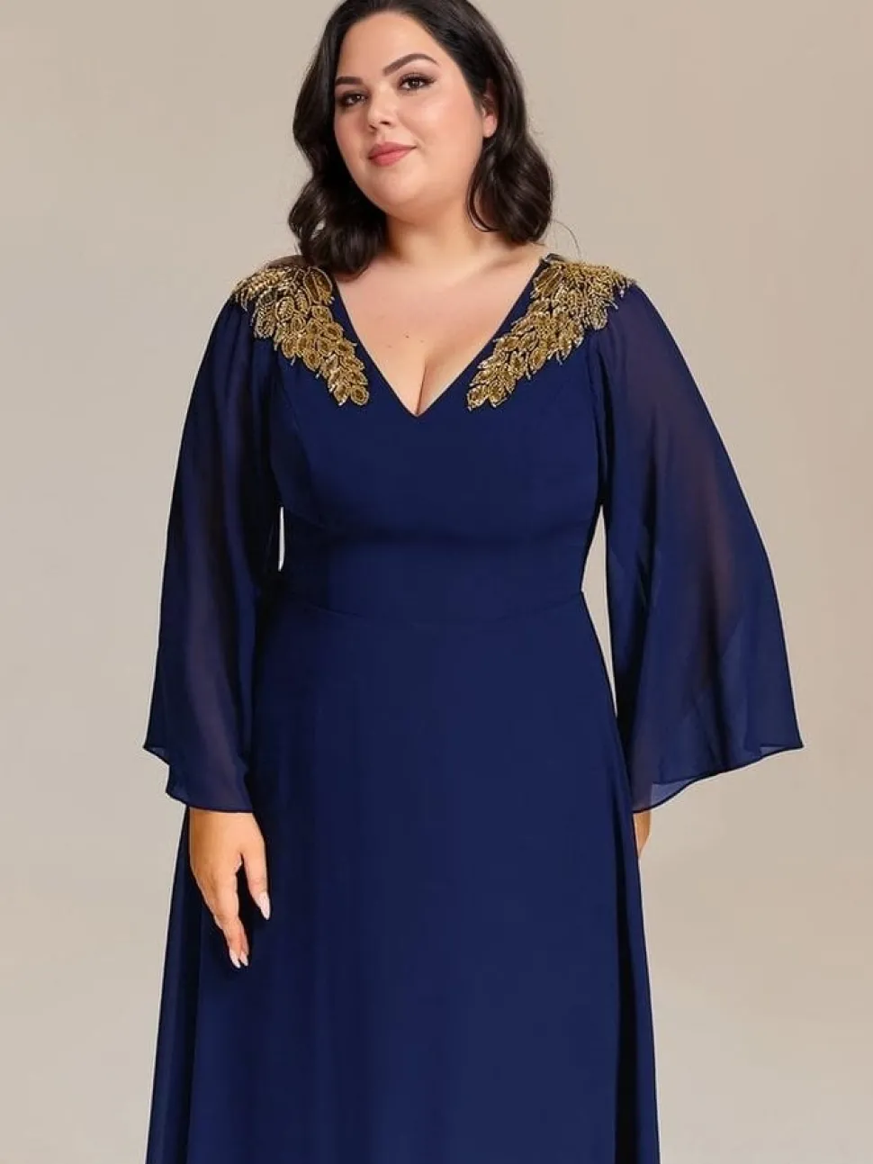 Robe grande taille bleue manches longues