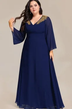 Robe grande taille bleue manches longues