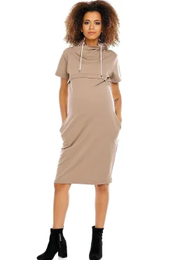 Robe grossesse beige casual manches courtes