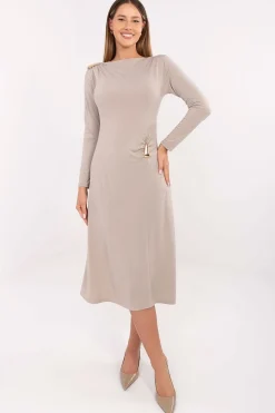 Robe habillée beige midi manches longues