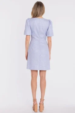 Robe habillée bleue courte manches bouffantes