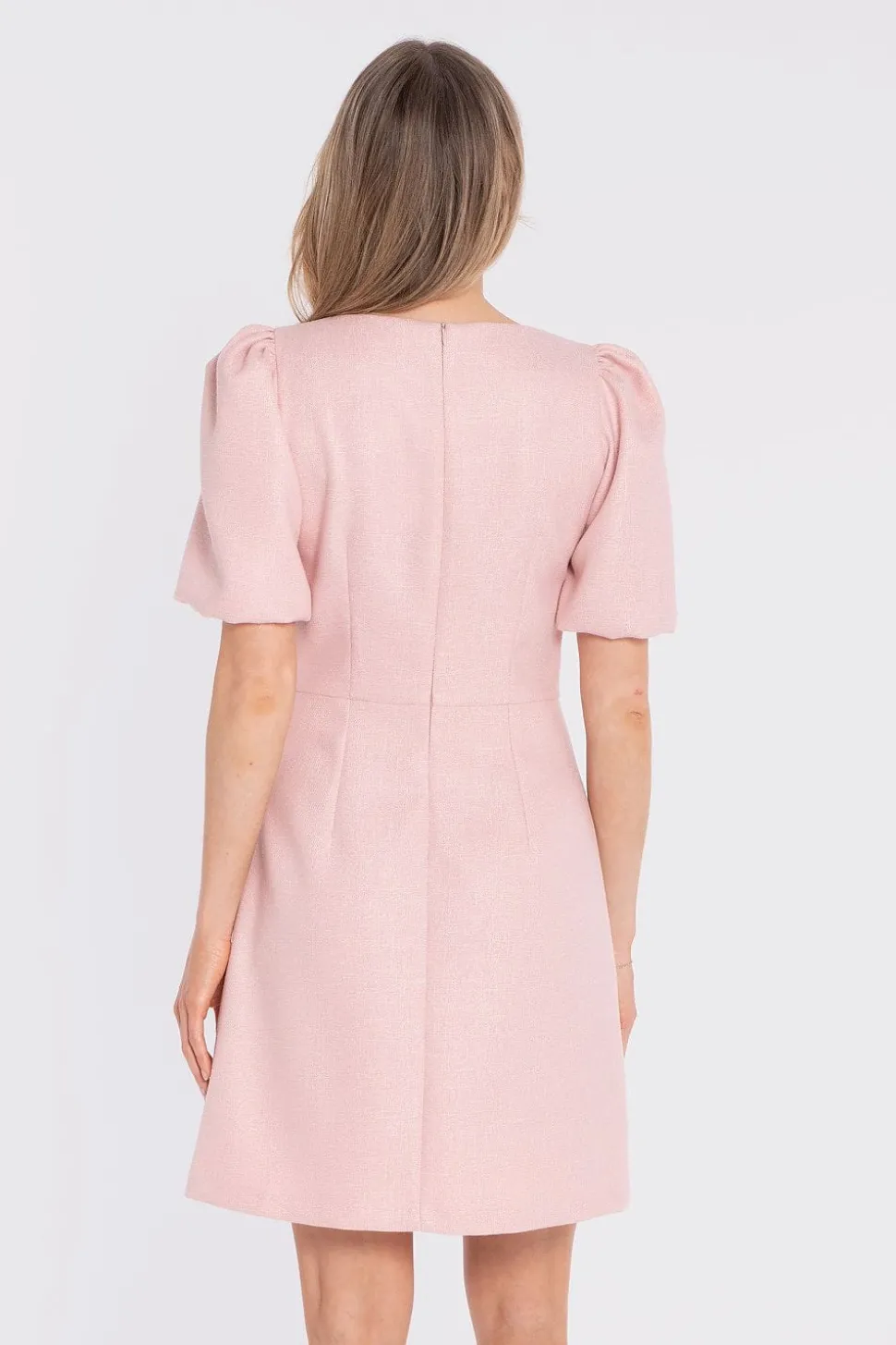 Robe habillée courte rose manches bouffantes