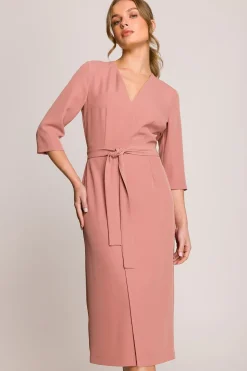 Robe habillée midi droite manches 3/4