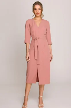 Robe habillée midi droite manches 3/4