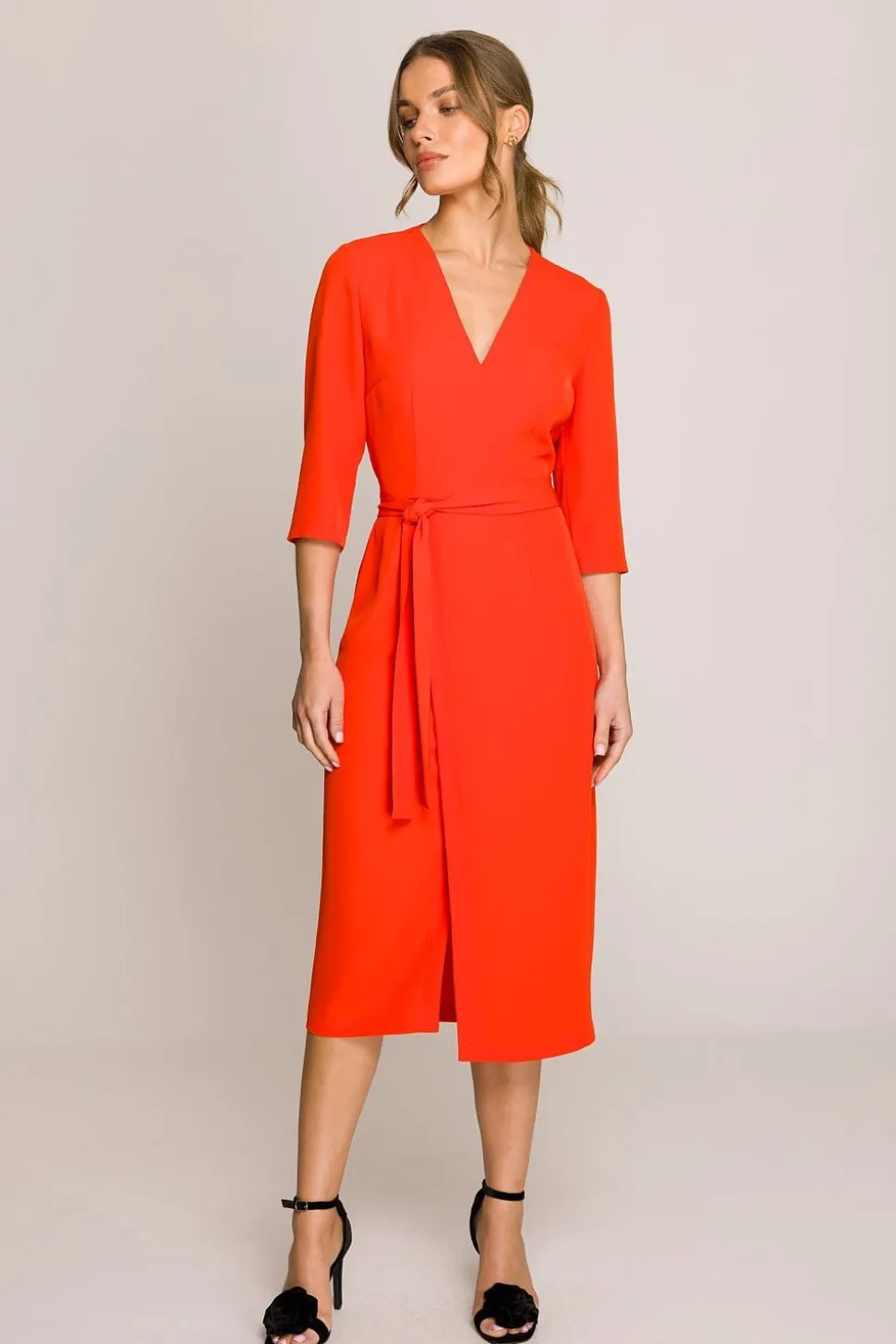 Robe habillée midi droite manches 3/4