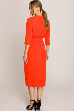 Robe habillée midi droite manches 3/4